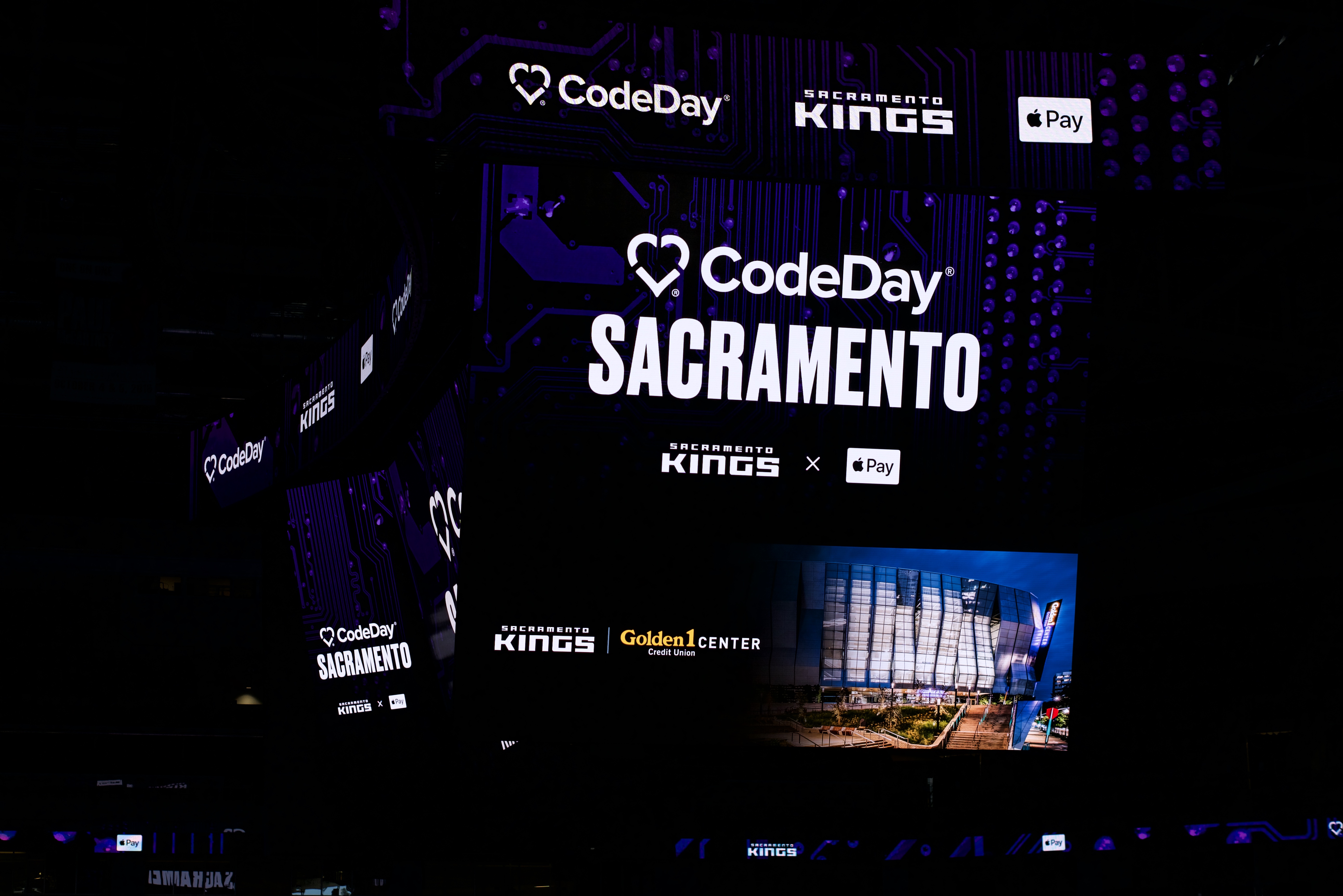 Highlight of my coding education career: leading a hackathon in an NBA stadium, with CodeDay Sacramento on the arena screens.